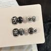 10Pcs Short Round French Press On Nails Black Hand Painted Star Rhinestone Detachable Fake Nail Art Set