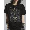European Sizes Men' & Women' Gothic Moth Skull T-Shirt - Dark Academia Bat Rose Card Print Loose Fit Short Sleeve Top with Moth