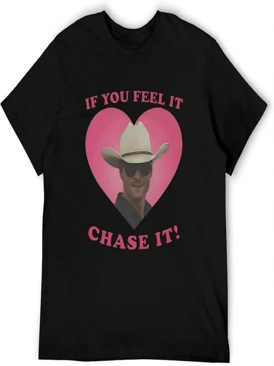 If You Feel It Chase It Shirt Retro Graphic T-Shirt Casual Tee Crew Neck Tops S разноцветный