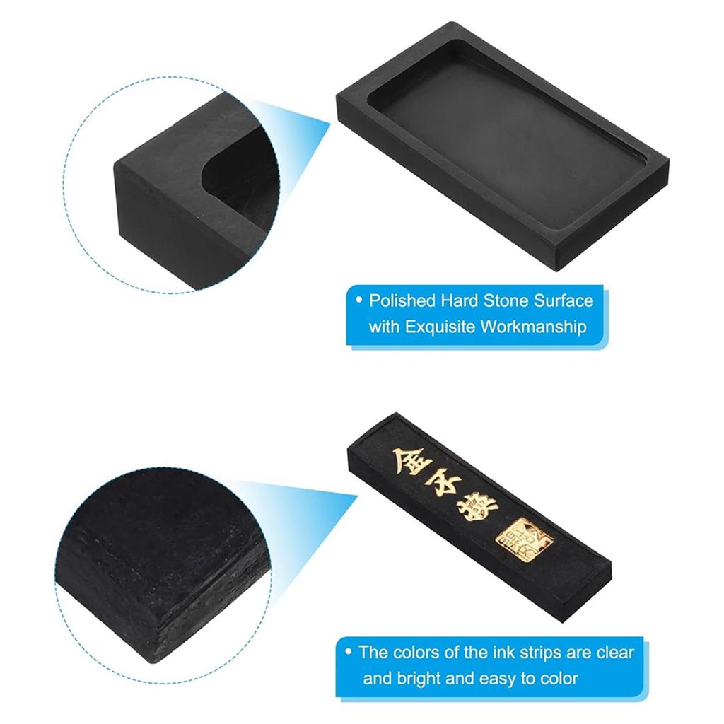 ABIY-4 Inch Chinese Calligraphy Ink Stone with Ink Stick, Rectangle Ink Stone Tray for Traditional Calligraphy Practice