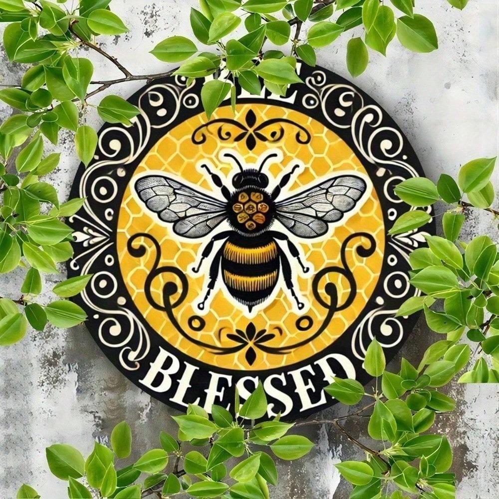 Vintage Bumble Bee 8x8 Inch Round Tin Sign Metal Wall Art Retro Plaque Home Pub Garage Decor