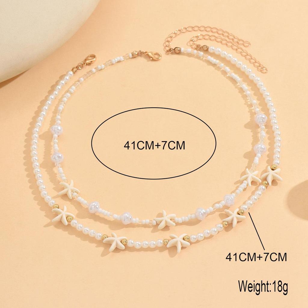 European & American Ocean Style Necklace with Irregular Pearls, Gold Beads, and Starfish Pendant