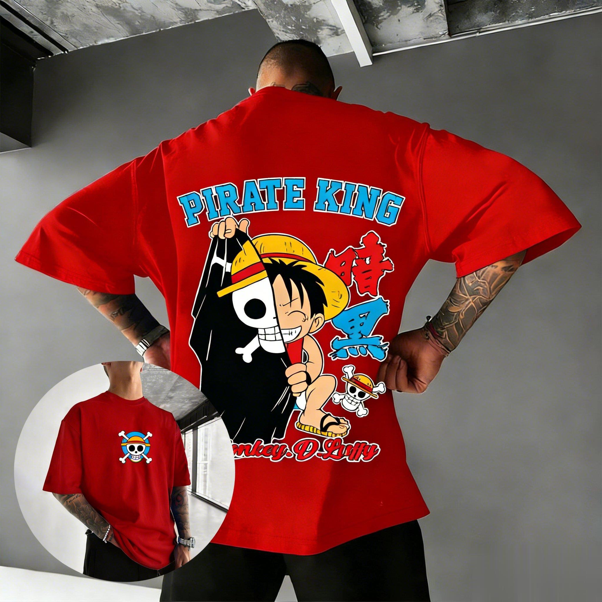 

One Piece TShirt Men Summer Chibi Luffy Pirate King Graphic Short Sleeve Oversized Streetwear Loose Fit Anime Fan Top XL