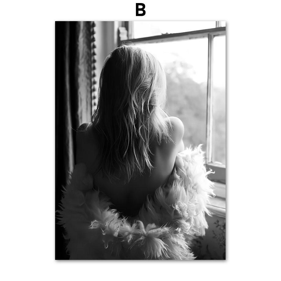 Dievča v okne Ružová pivónia Kvet Šaty Vysoké podpätky Nástenná potlač Plátno Maľba Severský plagát Nástenné obrazy pre dekoráciu obývacej izby