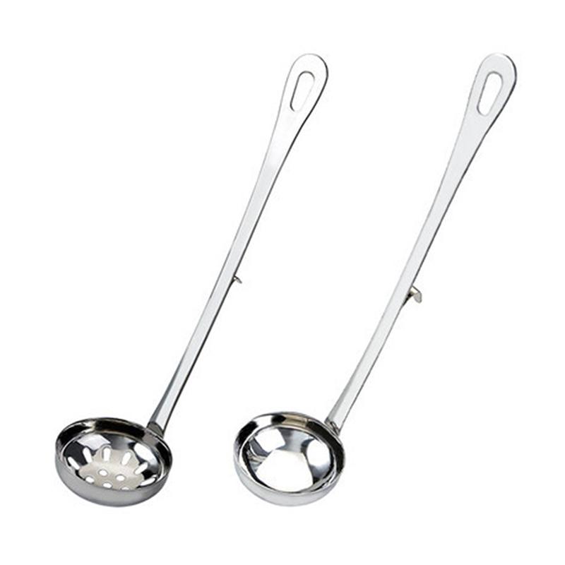 Stainless Steel Colander Soup Spoon with Hook Shell Filter Dessert Long Handle Strainer Skimmer Porridge Spoons Cooking Tools