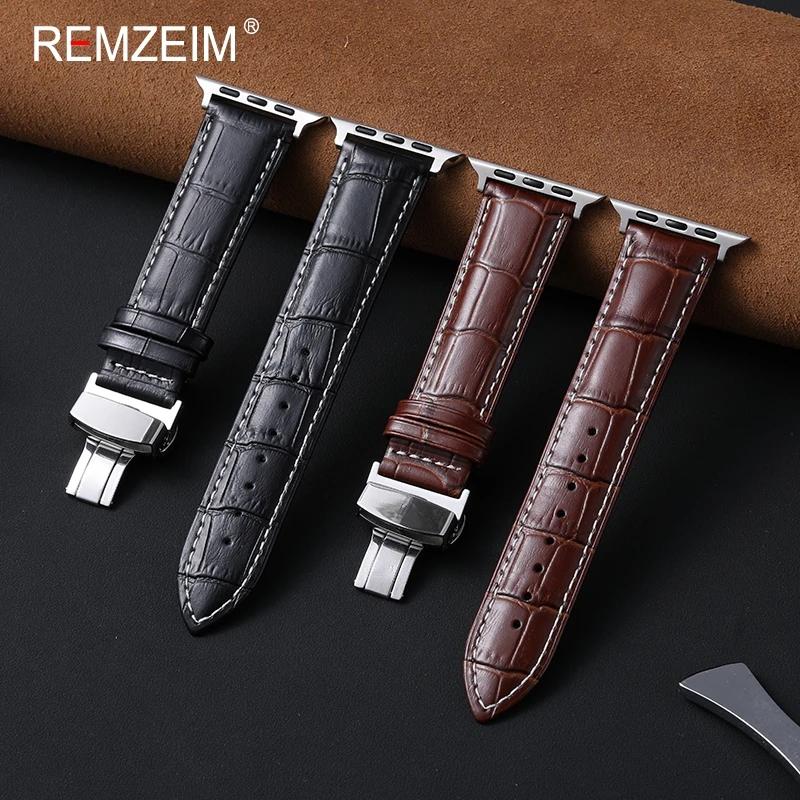 Leather Smartwatch Strap with Butterfly Clasp for Apple Watch Band 44/40/49/45/41/38/42mm for IWatch 10 9 8 Se 7 6 5 4 Ultra 2