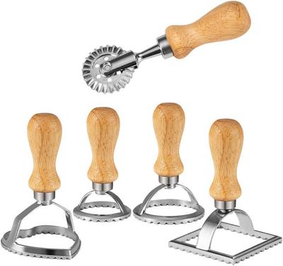 1pc/2pcs/4pcs/5pcs Ravioli Stamp Maker Cutter with Roller Wheel Wooden Handle for Ravioli, Pasta, Dumplings Lasagna, Pierogi