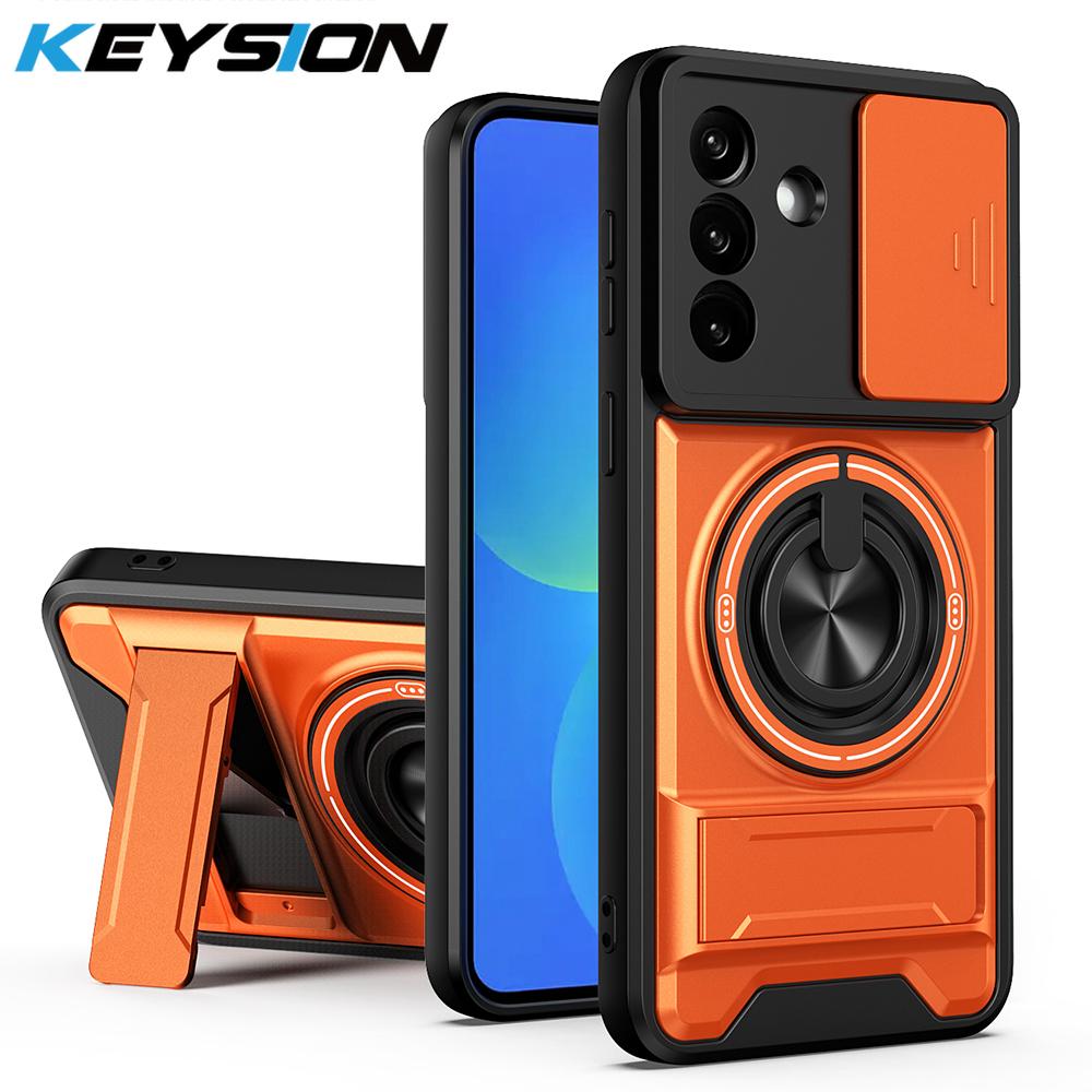 

KEYSION Magnetic Phone Case for Samsung Galaxy A57 5G A37 5G Slide Camera Protection Upright Kickstand 360 Ring Shockproof Cover for Samsung A57 5G оранжевый