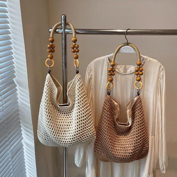 Women's Large Capacity Woven Beach Tote Bag - Versatile Hollowed-Out Shoulder Net Bag
