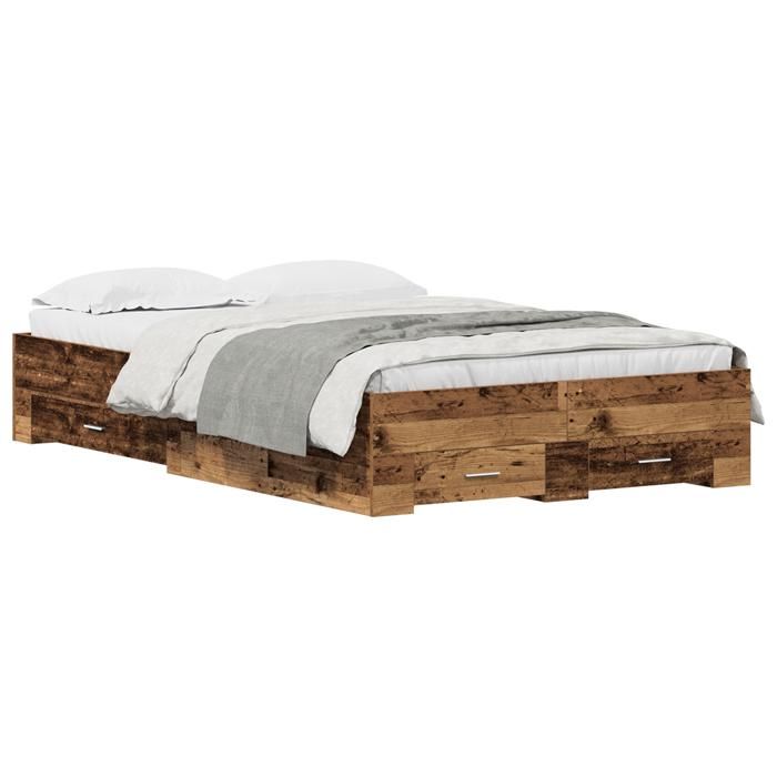 Lit vidaXL avec tiroirs en vieux bois 120x200 cm en bois d'ingénierie 3333969
