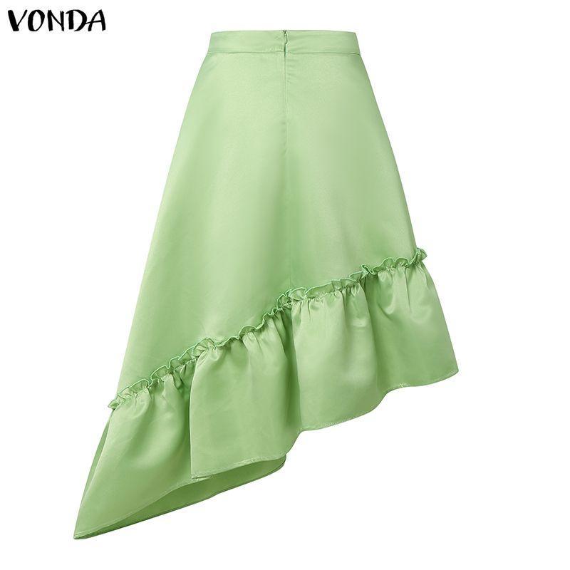 VONDA Women Back Zip-up Waist Smooth Ruffled Irregular Casual Thin Skirts Dress