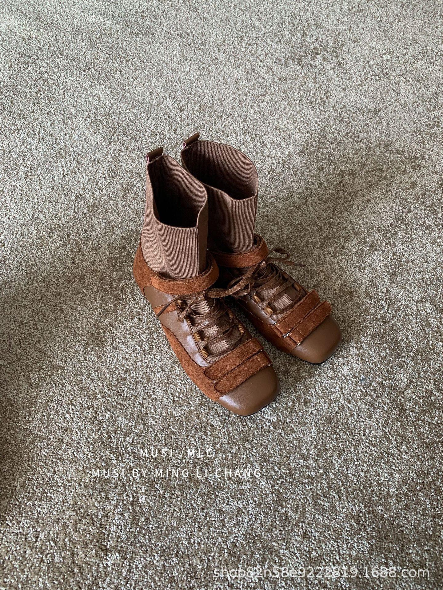 

Retro British style women 2025 autumn and winter new inner height increase belt buckle short boots locomotive boots versatile single boots tide 39 коричневый