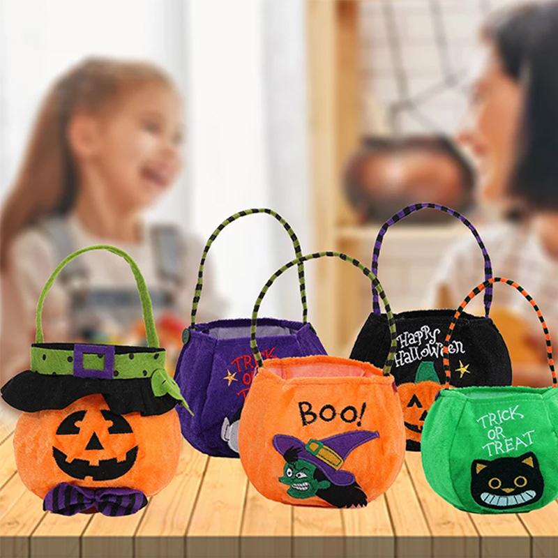 New Halloween Candy Bag Decorative Portable Pumpkin Handbag Candy Cloth Gift Bags Halloween Party Supplies