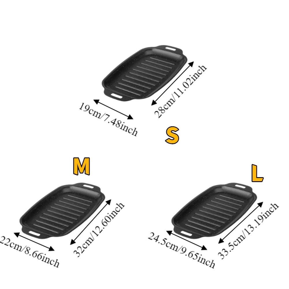 Portable Nonstick Grill Frying Pan Rectangular Large Capacity Grilled Fish Pan Deepened Double Handle Griddle Pan BBQ Stove