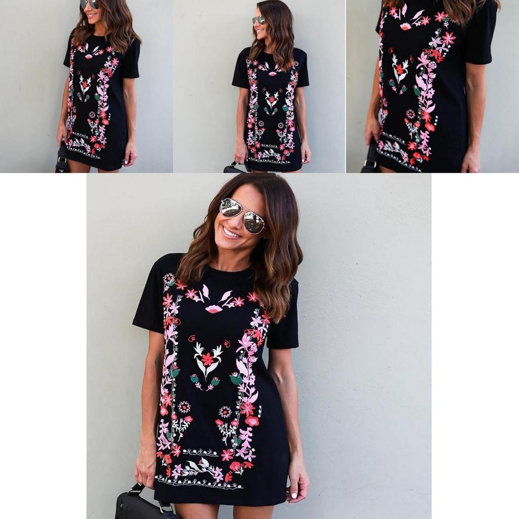 Summer Fashion Women Printed Shortsleeve Long Tshirt With Casual Round Neck For Comfortable Wear