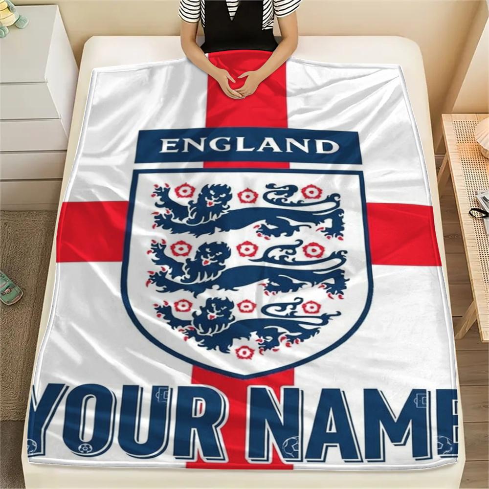 1PC Custom Name England Soccer Patterned Flannel Blanket Suitable For All Seasons for Home Decor Warmth and Comfort Gifts Holiday Present