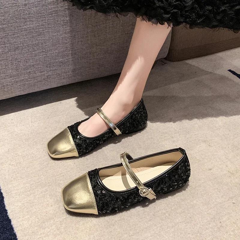 Moda 2024 Europejska Amerykańska Moda Eleganckie Damskie Buty typu Fasolki Kwadratowy Nosek Płytkie Baleriny typu Fasolki Damskie Buty do Pracy Pielęgniarskie