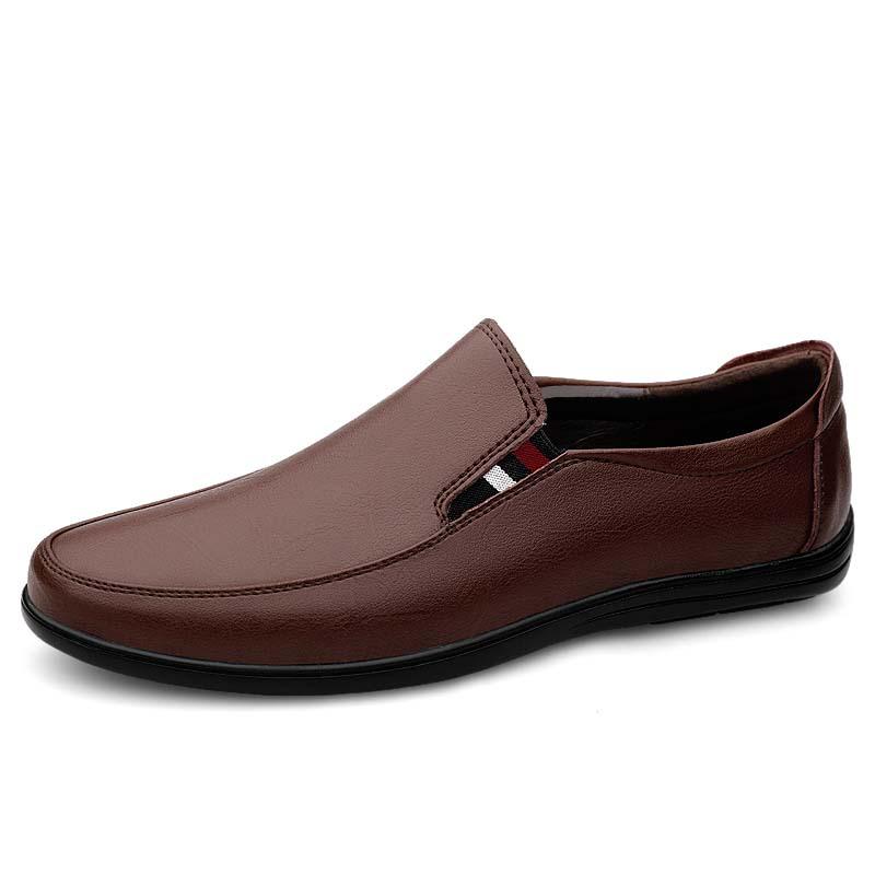 Men s Spring/Summer Cowhide Slip-on Loafers - Flat Bottom Casual Driving Shoes 43
