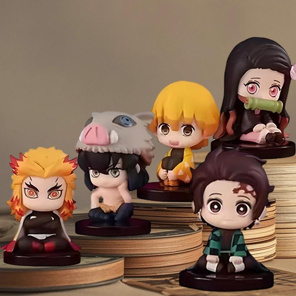 Demon Slayer Figür Oyuncak Anime Kimetsu no Yaiba Q Sürümü Oturan Tanjiro Nidouzi Inosuke Zenizu PVD Figür Model Bebek Hediyeleri