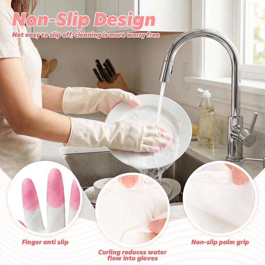 Kitchen Gloves Reusable Household Cleaning Gloves Water Resistant Skin Friendly Kitchen Dishwashing Gloves for Bathroom Cleaning
