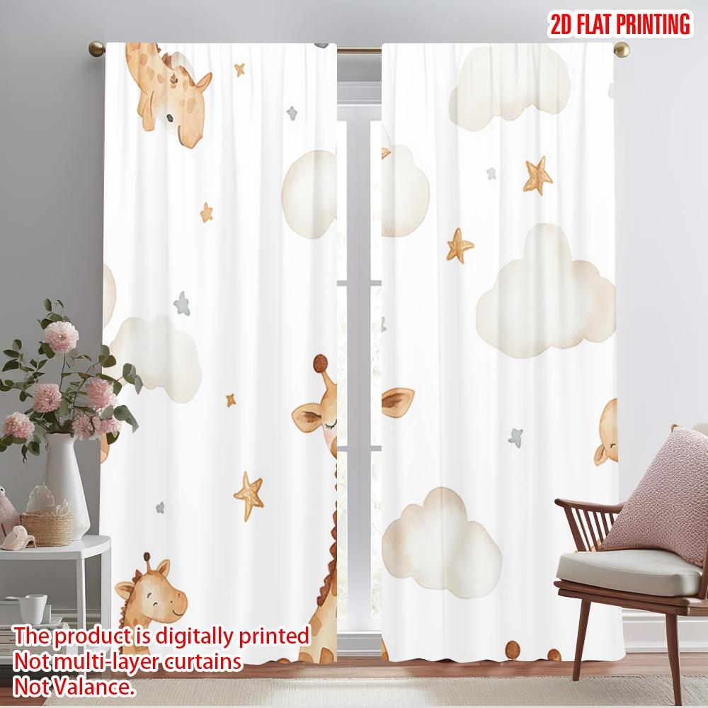 

2pcs,2D plane printing Curtains Digital Printed Cute Giraffe Constellation Star Cloud Versatile Durable Polyester (without rod) 52.50×116.00 CM 2pcs