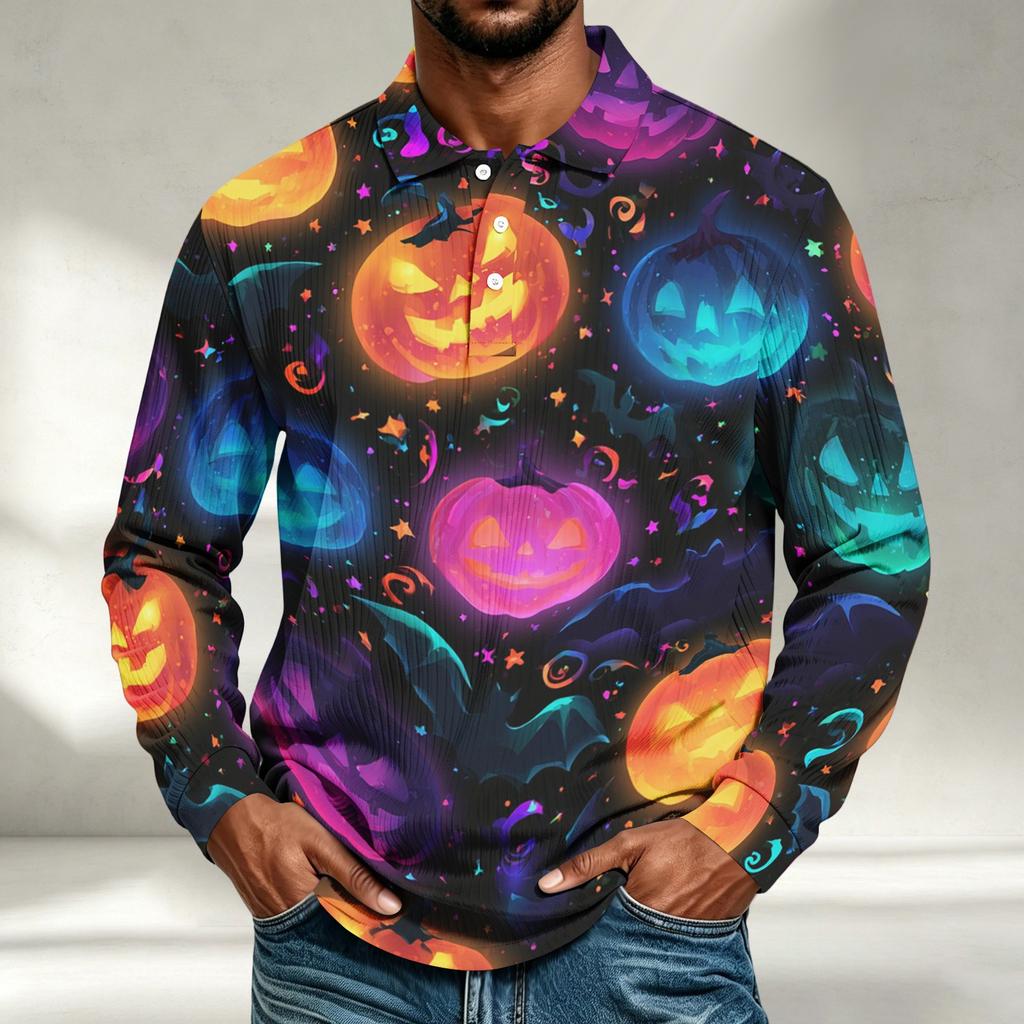 Men's Halloween Print Long Sleeve Shirt Casual Loose Fit Top