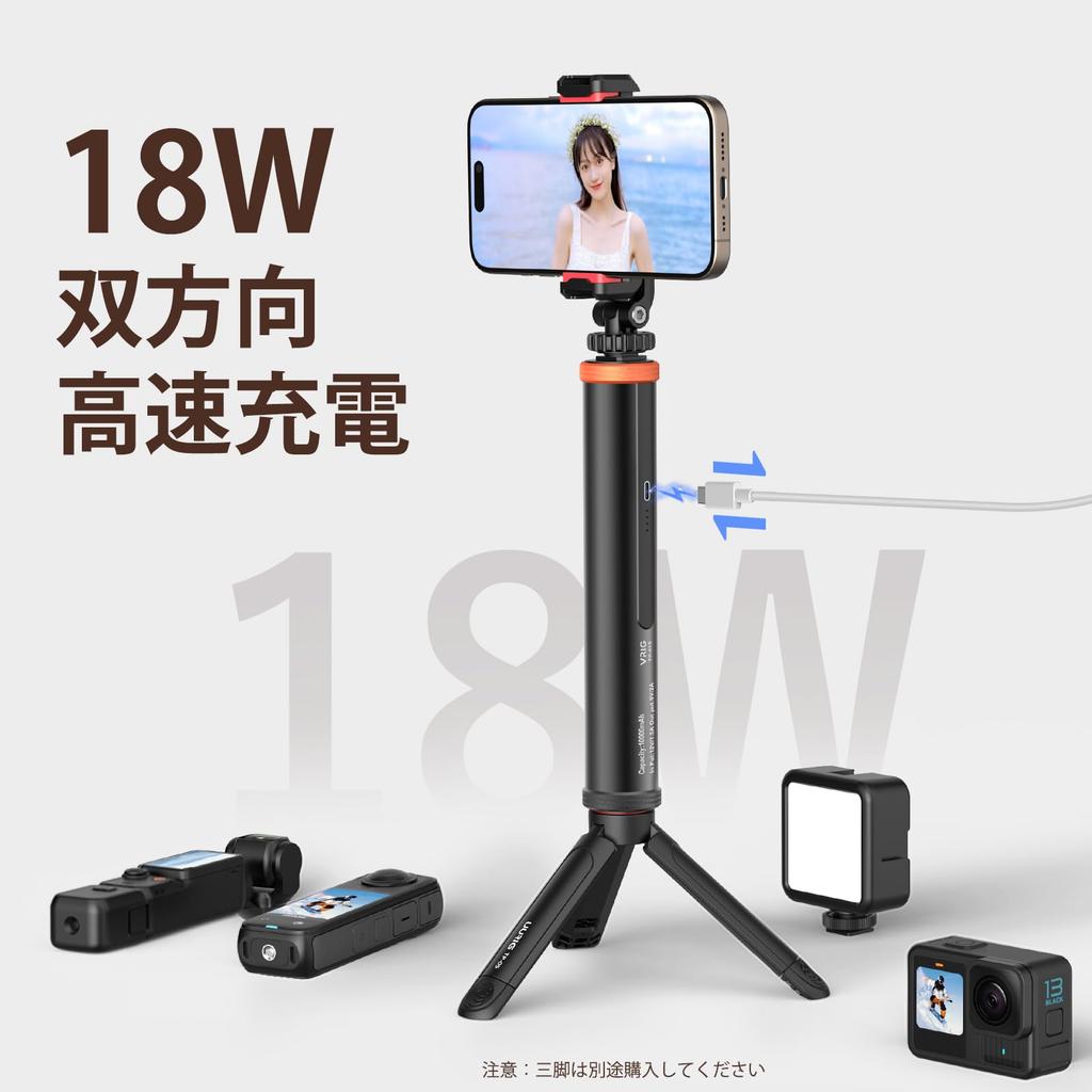 VRIG Griffkamera Hand wiederaufladbar 10000mAh Kompatibel mit GoPro DJI Osmo Action 5 AKASO Brave Insta360 Ace Pro iPhone Android Griff, Akku,