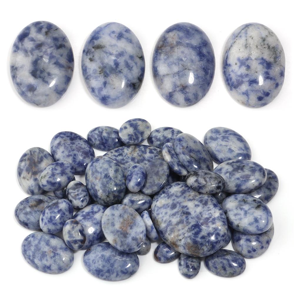 2-10 Stück Naturstein Cabochon Blaupunktstein Oval Flachrückseite Cabochon Lose Perle Für Schmuckherstellung DIY Ring Halskette Zubehör