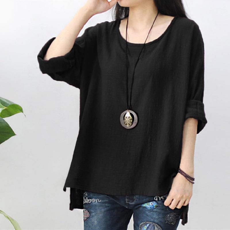 Women's Casual Vintage Cotton Linen Loose Long Sleeve Shirt For Effortless Style