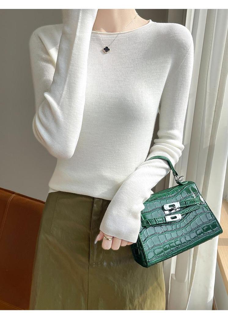2025 Women's Slim Fit Elegant Wool Sweater - Versatile Round Neck Knit for Spring/Autumn