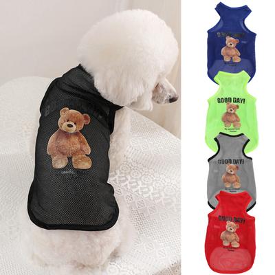 Mājdzīvnieku veste karikatūra Bear Mesh Tank Printing Dog Ultraplāns elpojošs tops vasaras 2 kāju dizaina kucēnu krekls maziem mājdzīvniekiem