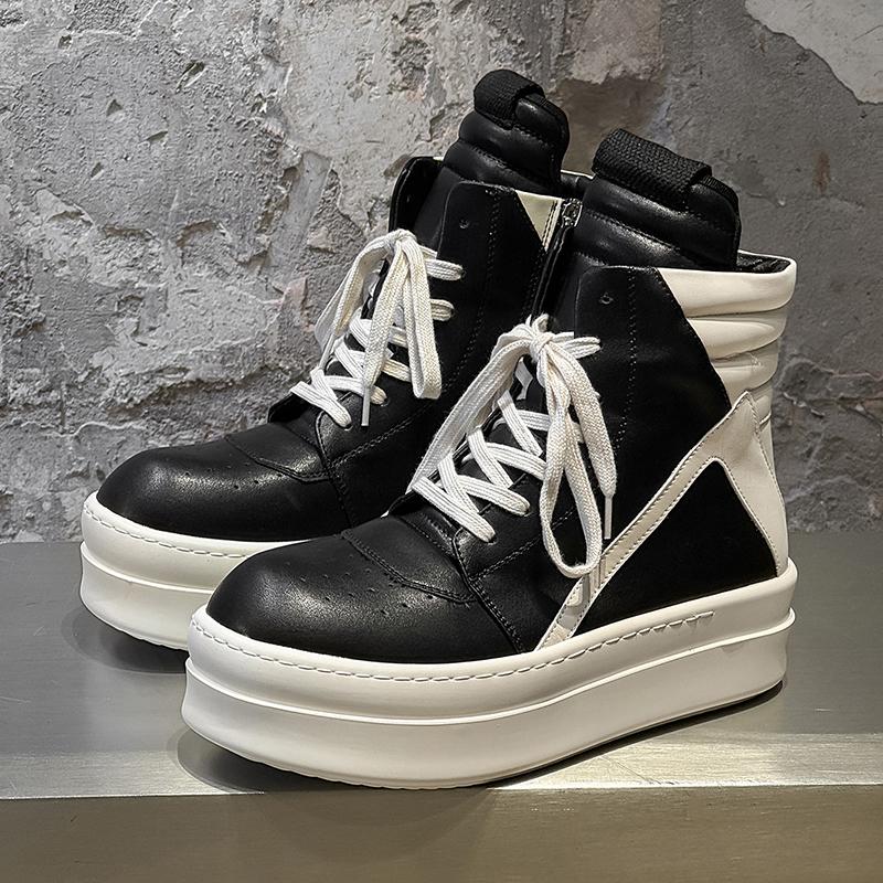 Fashion Street Style Casual Ankle Boots High Top Leather Shoes Fashion Thick Soled Motorcycle Boots Non Slip Outdoor Botas Thick Bottom