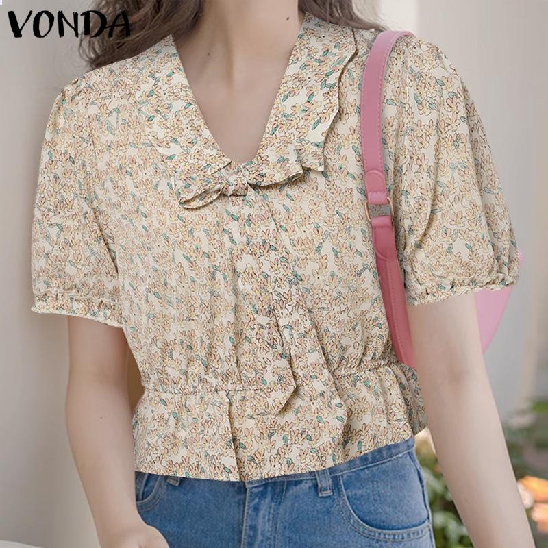 

Женские топы с короткими рукавами VONDA и кукольным воротником с бантом.