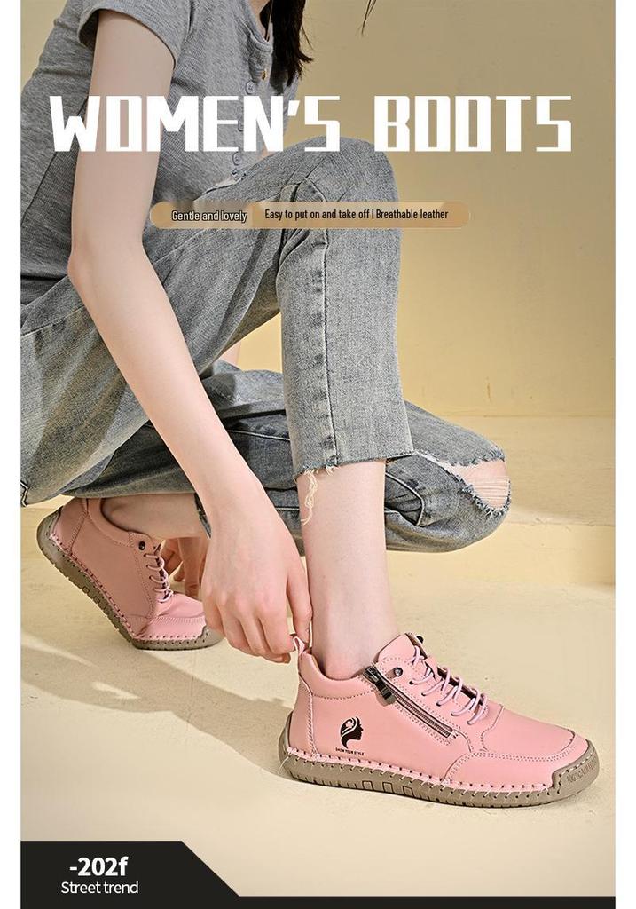 Women's 2025 Spring/Autumn High-Top Leather Martin Boots – Soft Sole, Trendy Casual Design for Couples