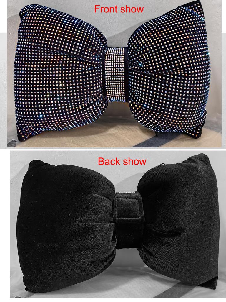 1PC Diamond Crystal Bowknot Car Waist Pillow Rhinestone Auto Seat Support Hold Pillows Bling Car Interior Accessories for Women