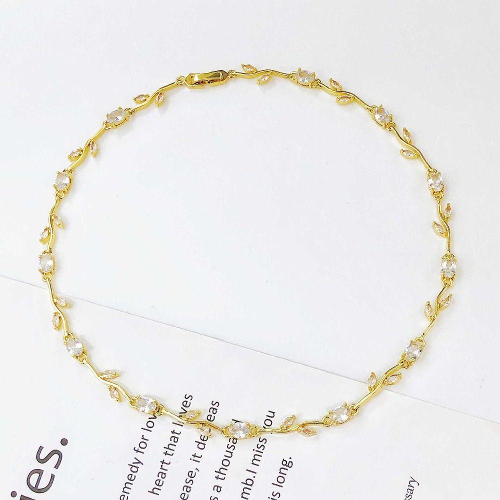 Multicolour Rose Flower Necklace Light Luxury Crystal Leaf Necklace Zircon Necklace Women Girls