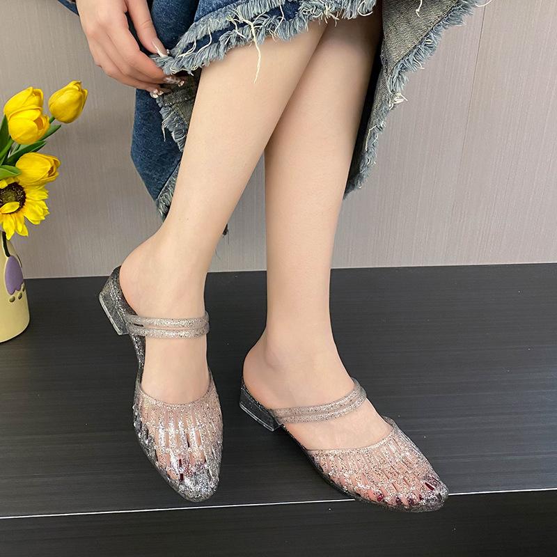 Damesommersandaler med plattform og tykk hæl, åpen tå, slip-on, komfortable, moteriktige, kjolesandaler for hverdagsbruk