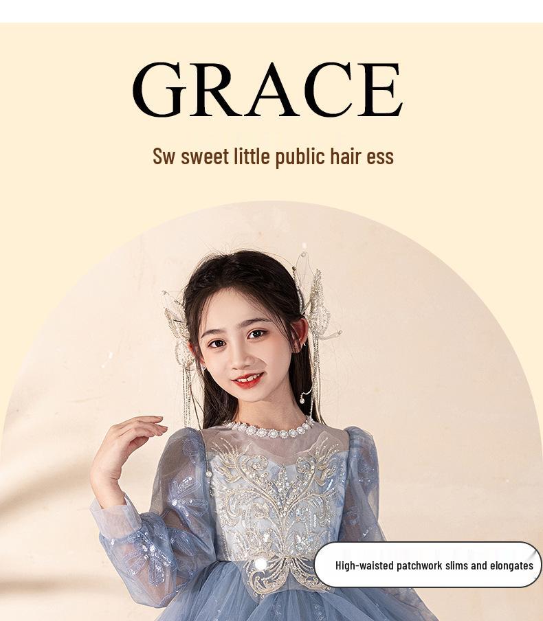 Girls' Light Luxury High-End Princess Dress for Weddings, Birthdays, and Piano Performances - Autumn Collection