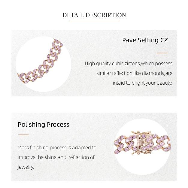 Cuban Link Anklet Woman Pink Bling Diamond 8mm Rose Gold Iced Out Chain Ankle Bracelet Hip Hop Miami Cubic Zircon Foot