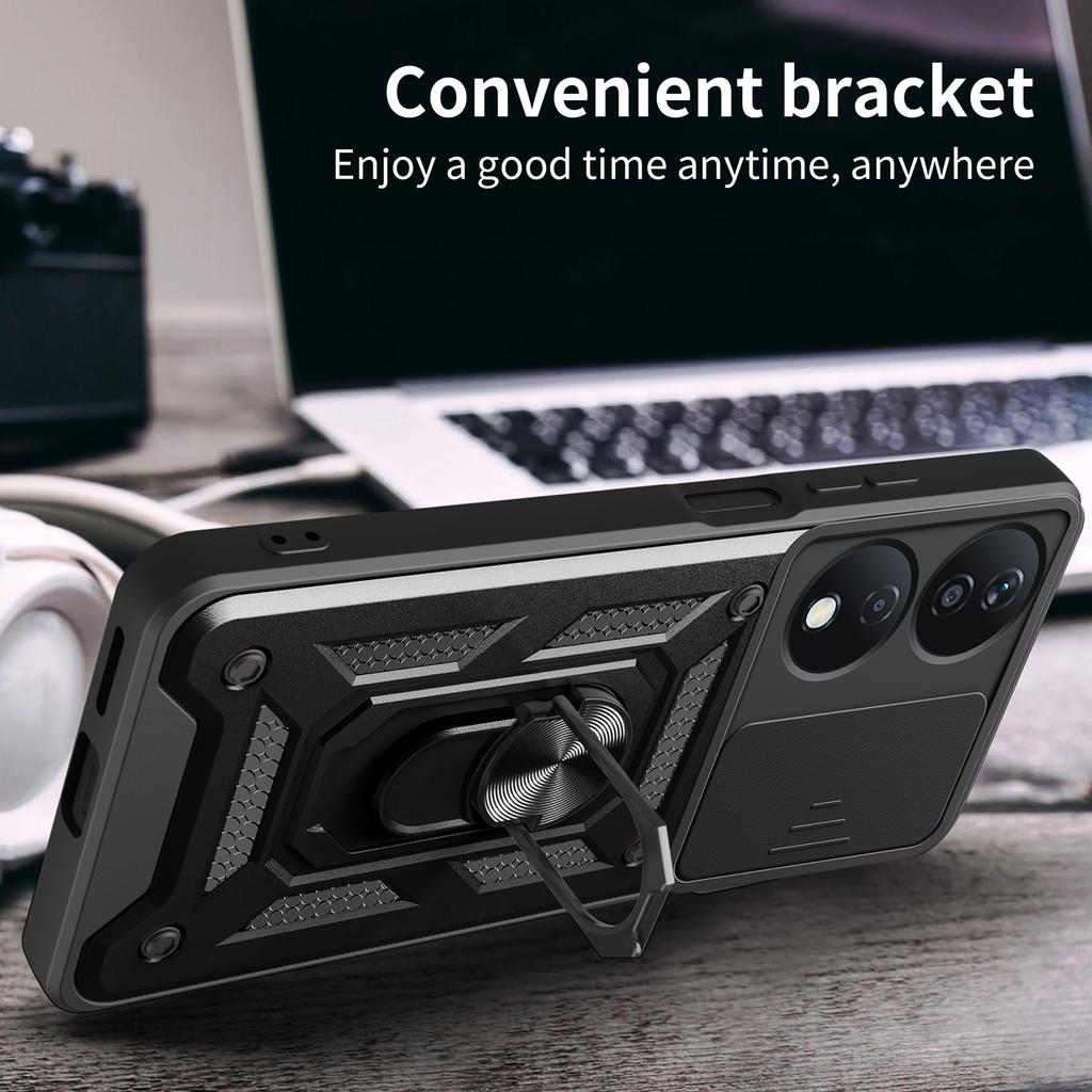 For Honor X7b 4G/90 Smart Case PC+TPU Rugged Shockproof Phone Cover with Slide Lens Window