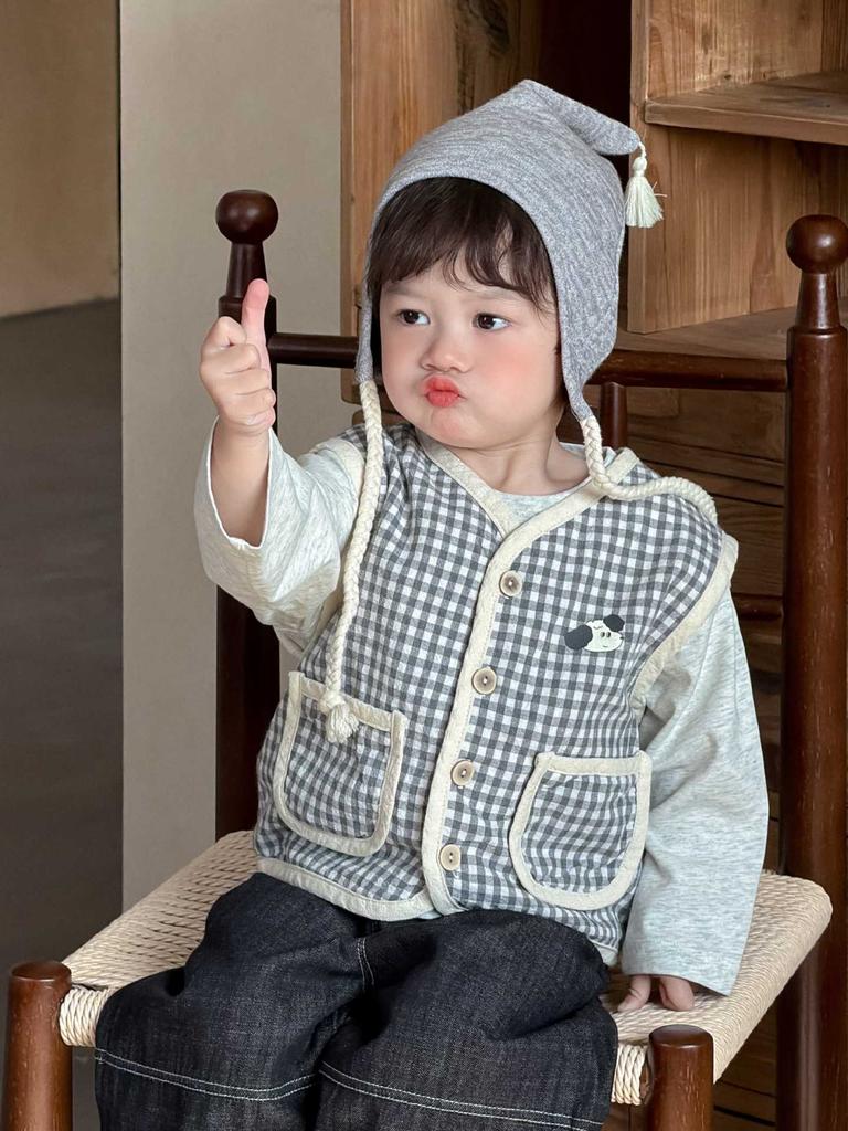 Children's plaid vest jacket baby spring 2026 new children's spring clothes boys denim suit