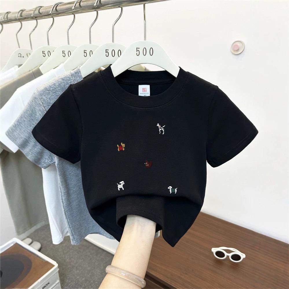 Kids Summer Cotton Cartoon T Shirt Loose Round Neck Short Sleeve Casual Top For Boys And Girls