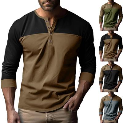 Retro Color Blocked Men'S Fashionable Casual Long Sleeved T-Shirt