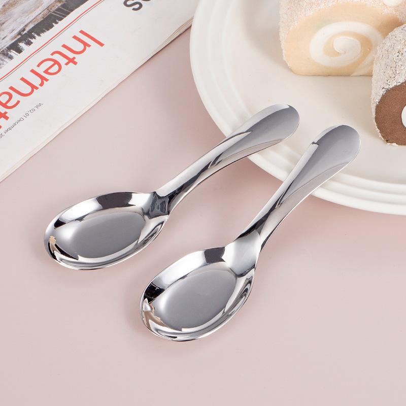 316 Stainless Steel Spoon Chinese Flat Bottom Spoon Short Handle Children's Spoon Eating Spoon Baby Supplementary Food Dessert Spoon