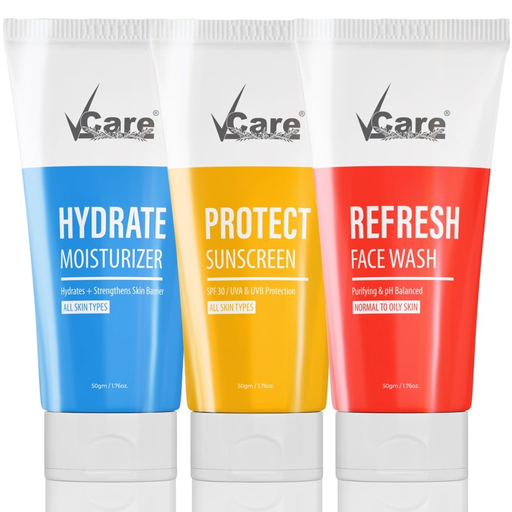 

Vcare 3-In-1 Refresh Face Wash, Hydrate Moisturizer + SPF 30 Protect Sunscreen for Normal to Oily Skin Facial Kit | Face Wash for Both Men and Wo