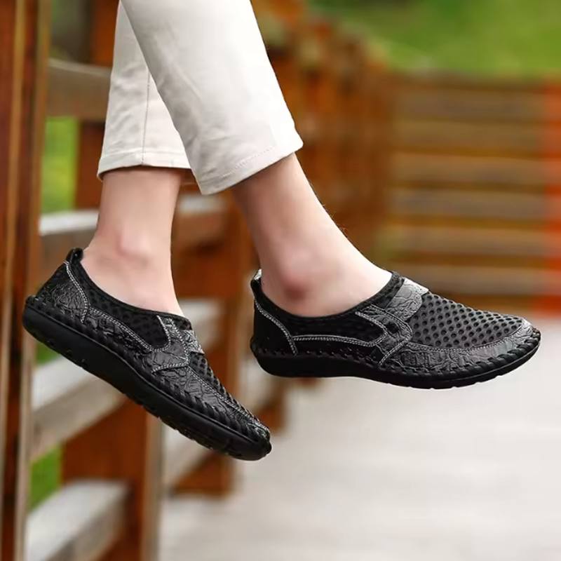 Mens Summer Breathable Mesh Shoes Big Size 46 Men Casual Leather Sneakers Male Trendy Driving Loafers Man Moccasin Boys Sneakers