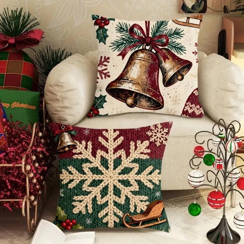 Soft Throw Cushion Case 2D Printed Snowman Pillow Cover Cartoon Cute Santa Pillow Cover Car