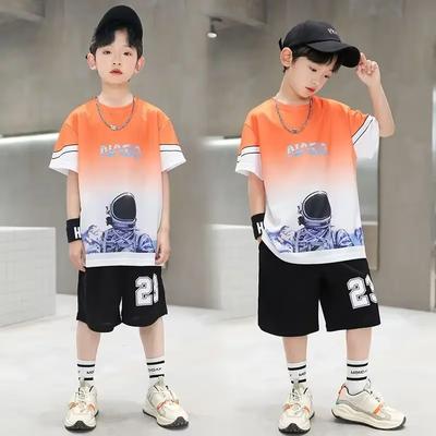 Boys' Summer Quick Drying Basketball Set, Sports Short Sleeved Set, Children's Fashion 2-piece Set, T-shirt Shorts, Children