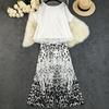 LN1887 Women's Bohemian Chiffon Top Set, Leopard Print Elastic Waist Wide Leg Pants Two-piece Set
