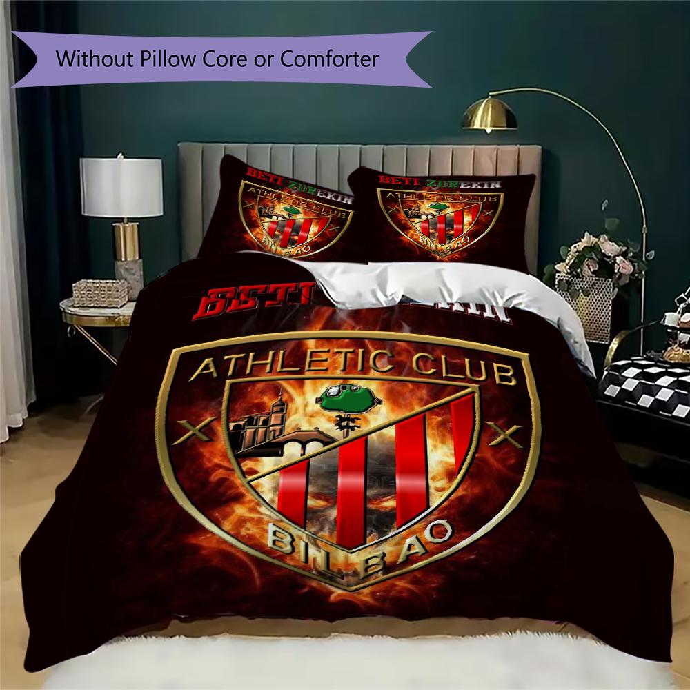 Athletic Club de Bilbao Ensemble de couette à motif Housse de couette Taie d'oreiller Décoration de maison Cadeau d'anniversaire (1 * housse de couette + 2 * taie d'oreiller sans garnissage)